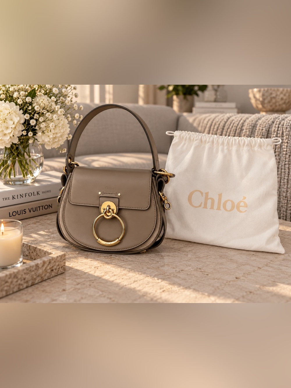 Chloe Tess Small Motty Grey Leather & Suede Crossbody Designer Bag Luxury